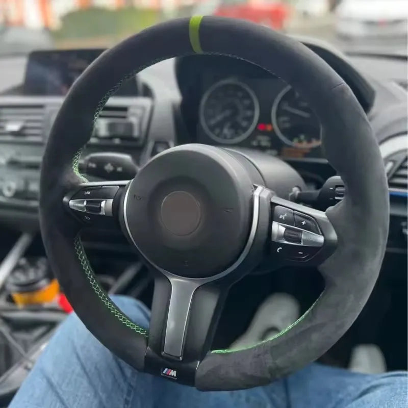Suede Carbon Fiber Car Steering Wheel Cover For BMW