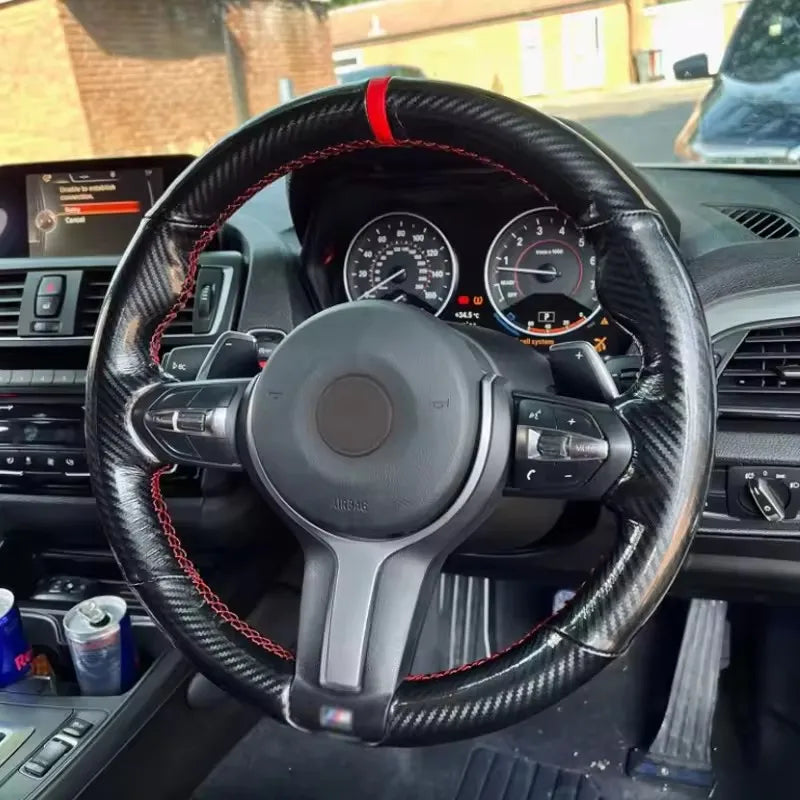 Suede Carbon Fiber Car Steering Wheel Cover For BMW