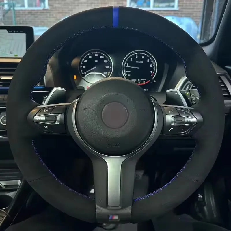 Suede Carbon Fiber Car Steering Wheel Cover For BMW