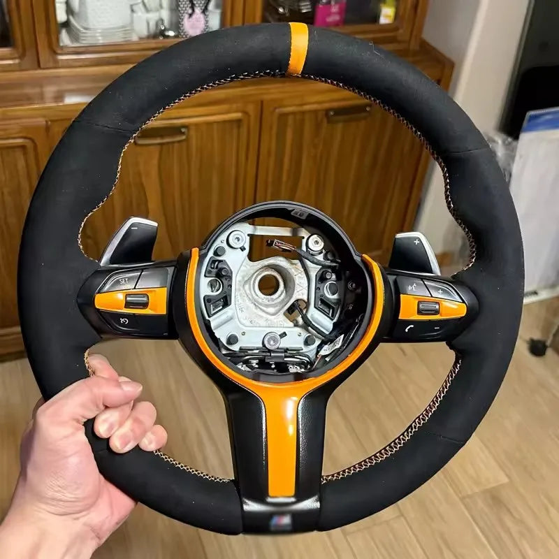 Suede Carbon Fiber Car Steering Wheel Cover For BMW
