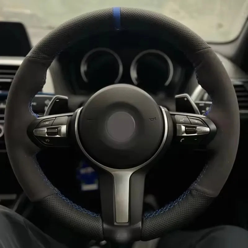 Suede Carbon Fiber Car Steering Wheel Cover For BMW