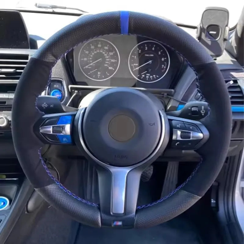 Suede Carbon Fiber Car Steering Wheel Cover For BMW