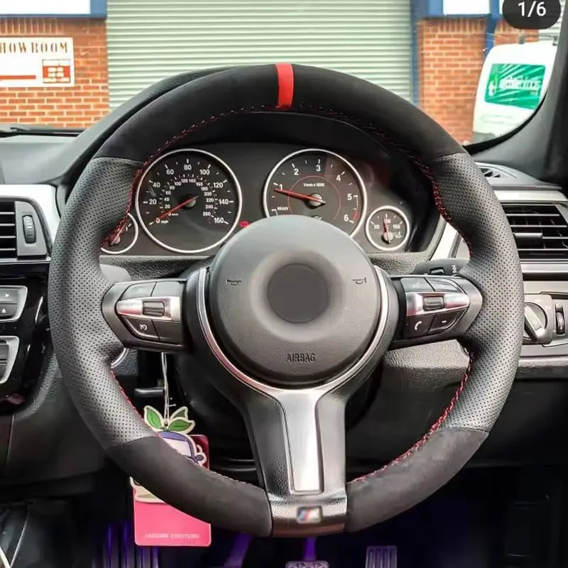 Suede Carbon Fiber Car Steering Wheel Cover For BMW