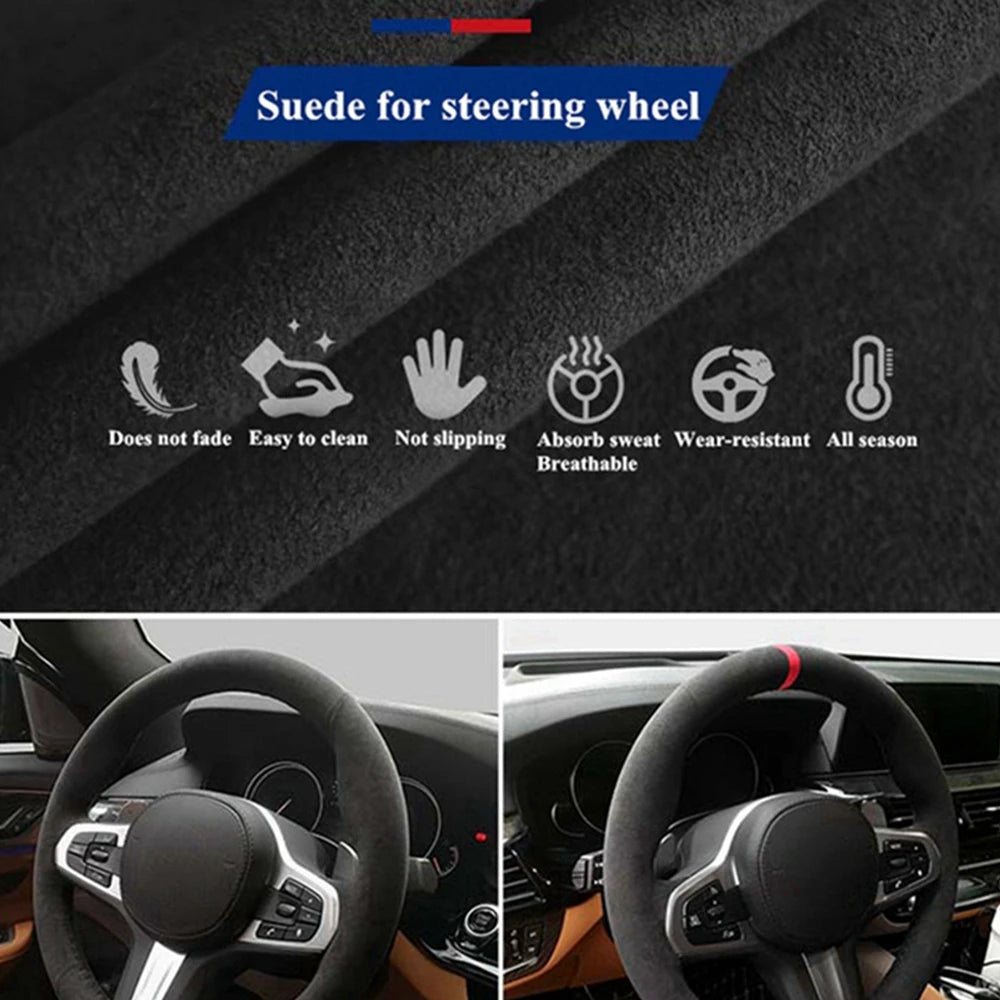 Suede Carbon Fiber Car Steering Wheel Cover For BMW